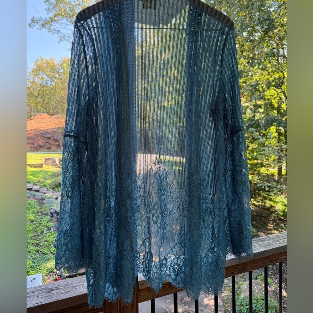 Grace & Emma Blue Sheer Lace Cardigan Cottagecore Prarie Size XL/2XL Romantic